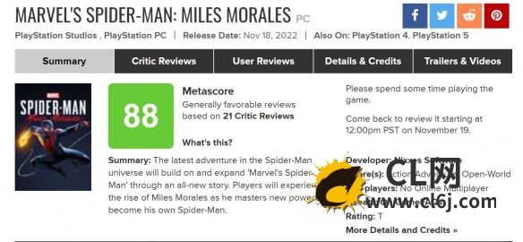 《蜘蛛侠迈尔斯》pc版媒体评分高吗？pc版媒体评分一览